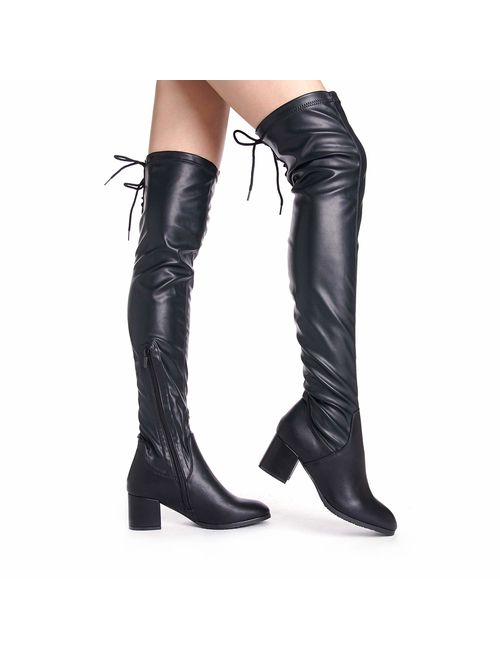 DREAM PAIRS Women's Over The Knee Thigh High Low Block Heel Boots