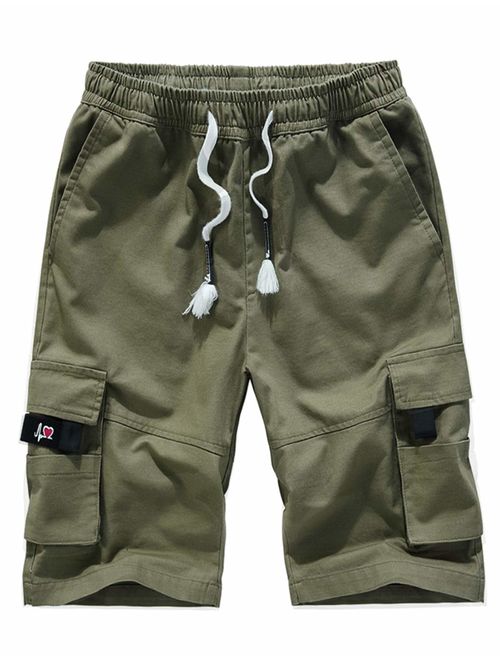APTRO Men's Cargo Shorts Elastic Waist Twill Relaxed Fit Multi-Pockets Outdoor Casual Shorts