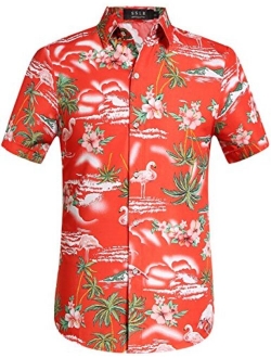 SSLR Men's Flamingos Casual Short Sleeve Aloha Hawaiian Shirt