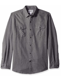 Men's Regular-Fit Long-Sleeve Solid Flannel Shirt