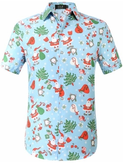SSLR Men's Santa Claus Holiday Party Hawaiian Ugly Christmas Shirt