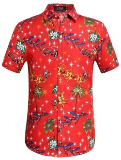 SSLR Men's Santa Claus Holiday Party Hawaiian Ugly Christmas Shirt