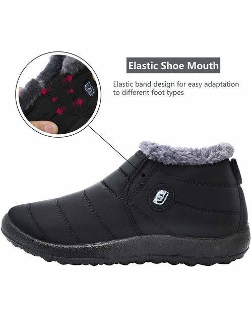 Scurtain Womens and Men Snow Boots Waterproof Ankle Anti-Skid Winter Fur Booties for Couple