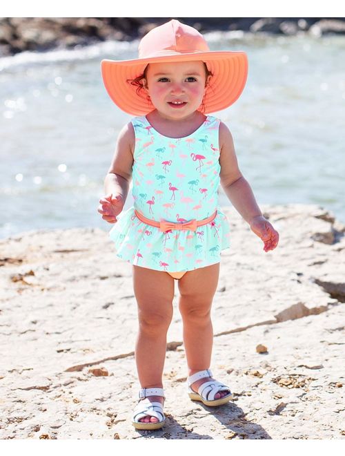 RuffleButts Infant/Toddler Girls Peplum Short Sleeve One Piece Swimsuit UPF 50+ Sun Protection