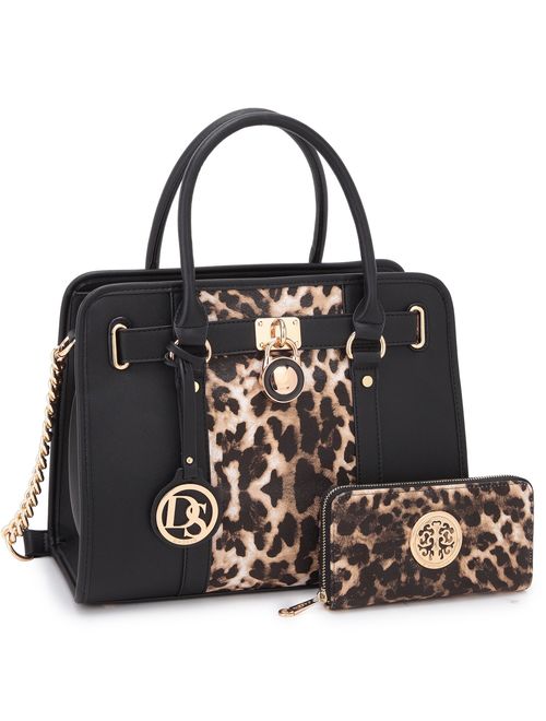 Women Handbags Purses Two Tone Satchel Bags Top Handle Shoulder Bags Work Tote with Matching Wallet