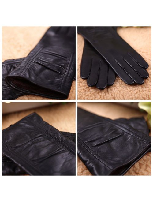 Women's Lambskin Touchscreen Texting Leather Gloves Winter Lined Long Sleeves for Iphone Smartphone