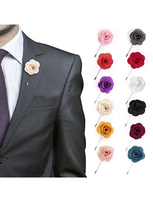 JLIKA Lapel Flower Pin Rose for Wedding Boutonniere Stick (Set of 12 PINS)