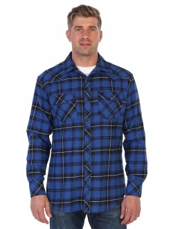 Men's Western Brushed Flannel Plaid Checkered Shirt w/Snap-on Button