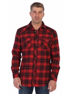 Men's Western Brushed Flannel Plaid Checkered Shirt w/Snap-on Button