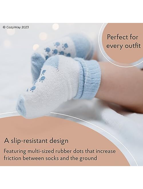 CozyWay Non Slip Toddler Socks Grips Baby Girls Boys 6&12 Pack Anti Skid Ankle Socks Infant Kids