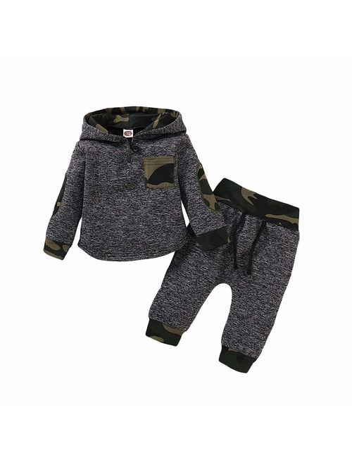 Christmas Toddler Baby Boy Girl Clothes Plaid Pocket Hoodie Sweatshirt+Pants Xmas Outfits Set