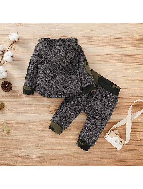 Christmas Toddler Baby Boy Girl Clothes Plaid Pocket Hoodie Sweatshirt+Pants Xmas Outfits Set