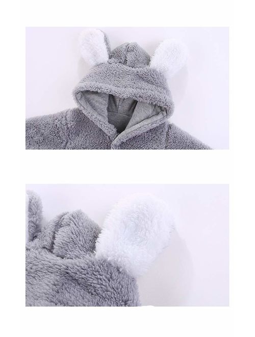 VNVNE Newborn Baby Cartoon Bear Snowsuit Warm Fleece Hooded Romper Jumpsuit