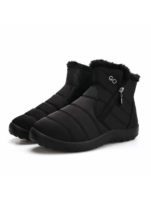 DUOYANGJIASHA Women Snow Boots for Winter Fur Waterproof Ankle with Lace Up Slip On Booties Outdoor Comfortable Shoes