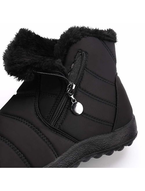 DUOYANGJIASHA Women Snow Boots for Winter Fur Waterproof Ankle with Lace Up Slip On Booties Outdoor Comfortable Shoes