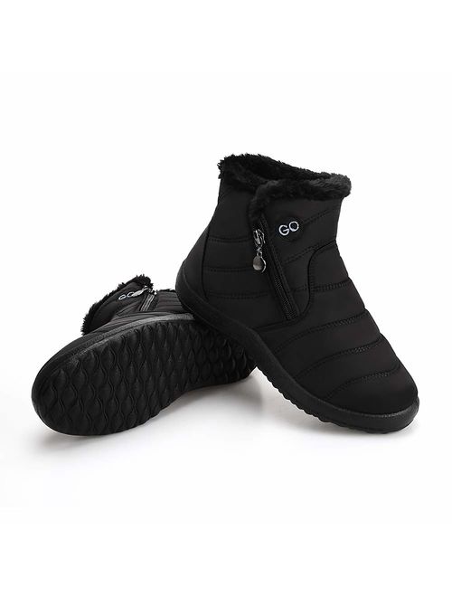 DUOYANGJIASHA Women Snow Boots for Winter Fur Waterproof Ankle with Lace Up Slip On Booties Outdoor Comfortable Shoes