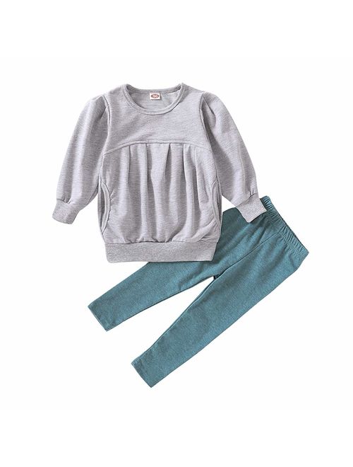 CM C&M WODRO Toddler Girls Clothes Winter Warm Long Sleeve Tops+Long Pants Set