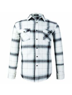 MCEDAR Men's Plaid Flannel Shirts-Long Sleeve Casual Button Down Slim Fit Outfit for Camp Hanging Out or Work