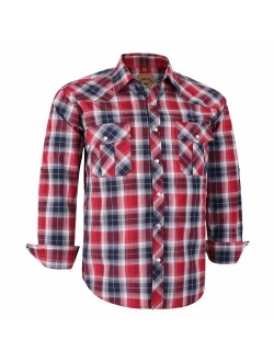 Coevals Club Men's Long Sleeve Casual Western Plaid Snap Buttons Shirt