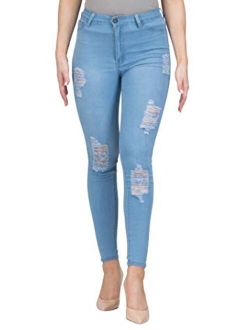 L.B FASHION High Waisted Jeans for Women Stretch Skinny Colored Long Pants Plus Size Black White Khaki