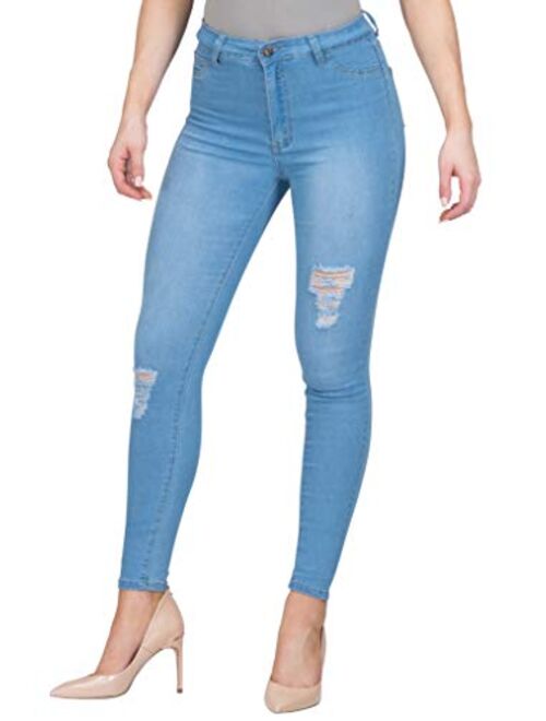 L.B FASHION High Waisted Jeans for Women Stretch Skinny Colored Long Pants Plus Size Black White Khaki