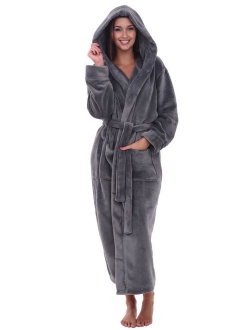 Womens Robe, Plush Fleece Hooded Bathrobe with Two Large Front Pockets