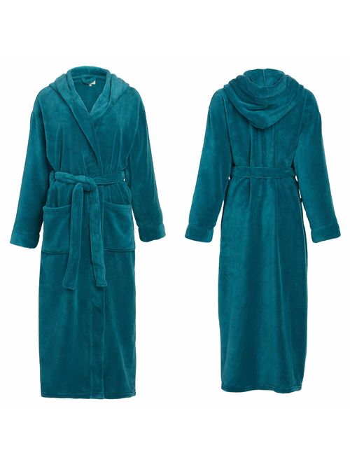 Alexander Del Rossa Women’s Robe, Plush Fleece Hooded Bathrobe with Two Large Front Pockets