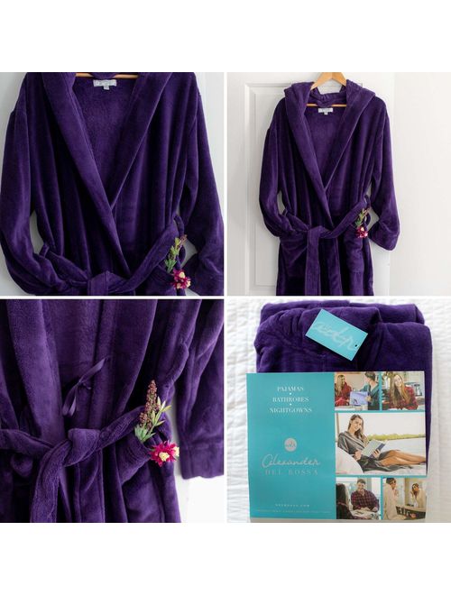 Alexander Del Rossa Women’s Robe, Plush Fleece Hooded Bathrobe with Two Large Front Pockets