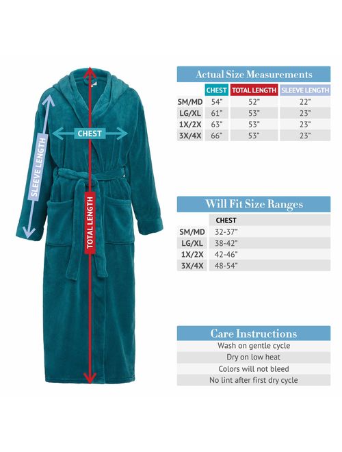 Alexander Del Rossa Women’s Robe, Plush Fleece Hooded Bathrobe with Two Large Front Pockets
