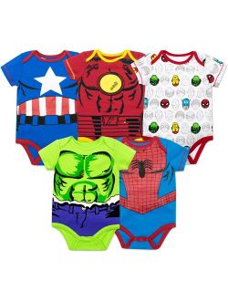 Baby Boys' 5 Pack Bodysuits - The Hulk, Spiderman, Iron Man and Captain America