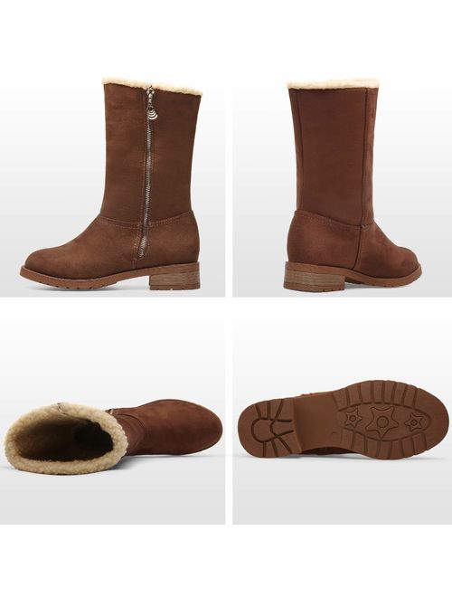 Winter Boots for Women Stylish Fold Suede Closed Toe Mid-Calf Zipper High Snow Boots