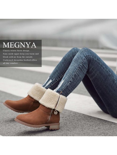 Winter Boots for Women Stylish Fold Suede Closed Toe Mid-Calf Zipper High Snow Boots