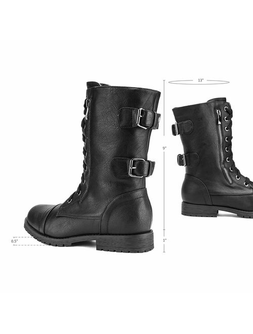 DREAM PAIRS Women's Lace up Mid Calf Military Combat Boots