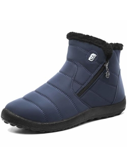 FEETCITY Mens Snow Boots Women Winter Anti-Slip Ankle Booties Waterproof Slip On Warm Fur Lined Sneaker