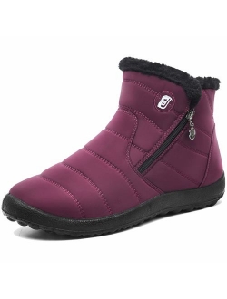 FEETCITY Mens Snow Boots Women Winter Anti-Slip Ankle Booties Waterproof Slip On Warm Fur Lined Sneaker