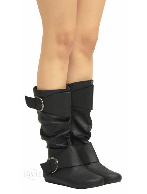 MVE Shoes Women's Forever Faux Suede Round-Toe Mid-Calf Flat Boots