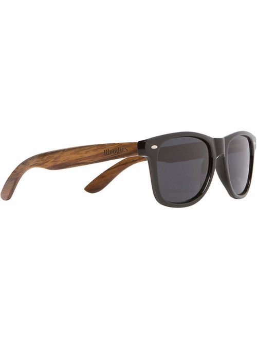 Woodies Walnut Wood Sunglasses with Black Polarized Lenses for Men or Women