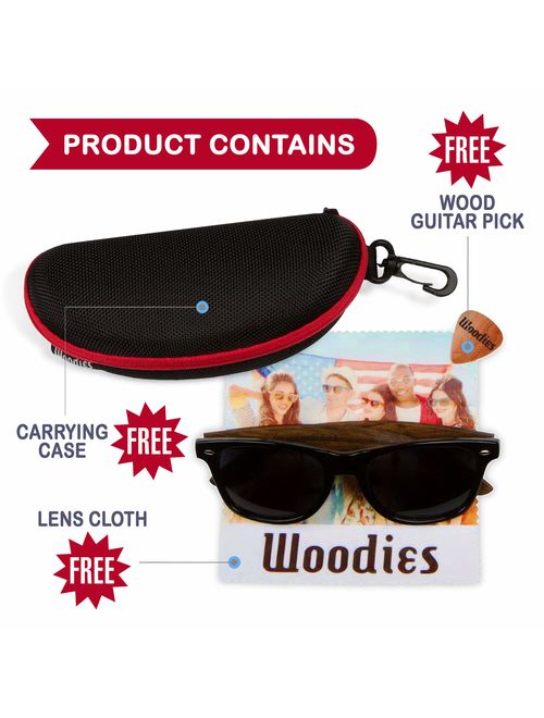 Woodies Walnut Wood Sunglasses with Black Polarized Lenses for Men or Women