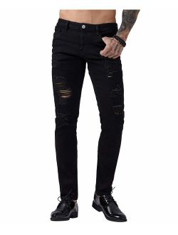 Men's Ripped Skinny Distressed Destroyed Slim Fit Stretch Biker Jeans Pants with Holes