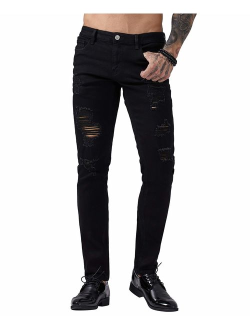 ZLZ Men's Ripped Skinny Distressed Destroyed Slim Fit Stretch Biker Jeans Pants with Holes