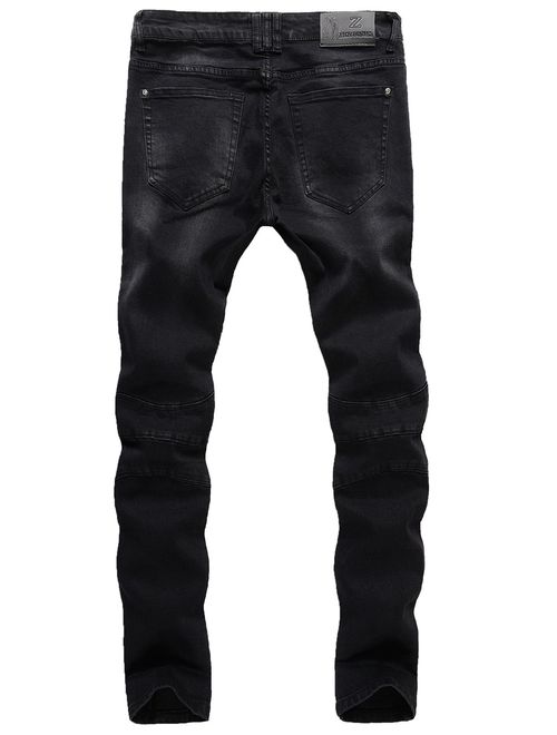 ZLZ Slim Fit Biker Jeans, Men's Super Comfy Stretch Skinny Biker Denim Jeans Pants