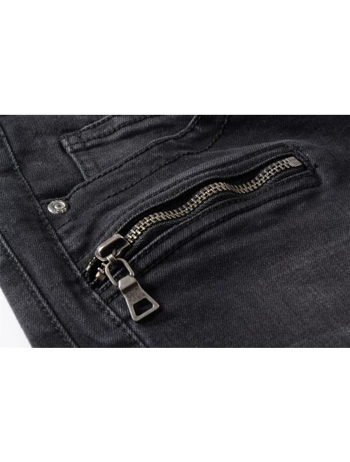 ZLZ Slim Fit Biker Jeans, Men's Super Comfy Stretch Skinny Biker Denim Jeans Pants