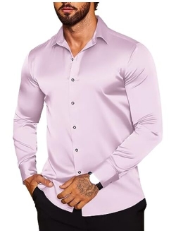 Mens Floral Rose Printed Long Sleeve Dress Shirts Prom Wedding Party Button Down Silk Shirts