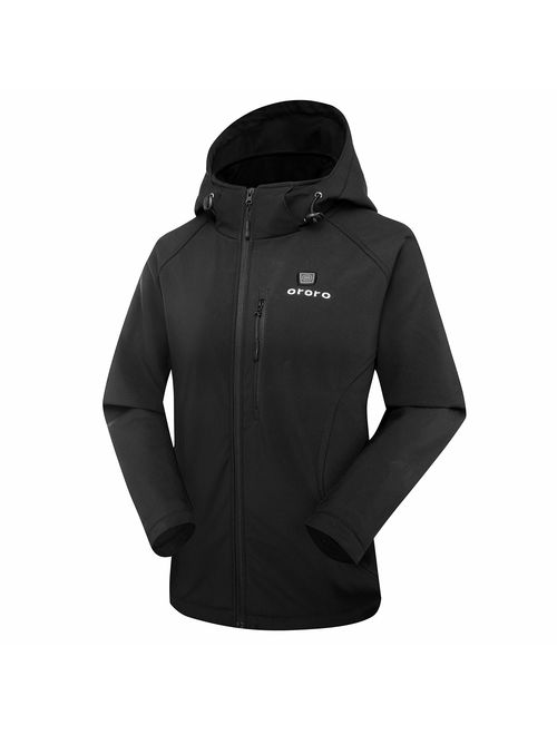 ORORO Women's Slim Fit Heated Jacket with Battery Pack and Detachable Hood