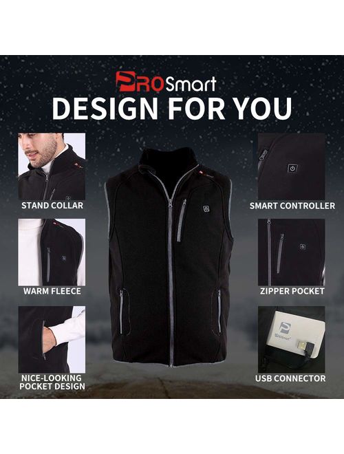 PROSmart Heated Vest Polar Fleece Lightweight Heated Waistcoat for Men and Women (Unisex)