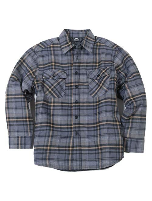 YAGO Men's Quilted Lining Button Up Plaid Flannel Shirt Jacket with Side Pockets
