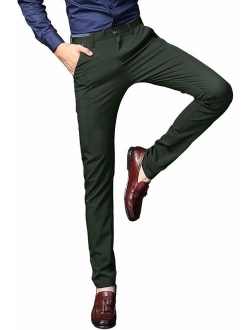 Plaid&Plain Black Solid Skinny Slim Fit Suit Pants