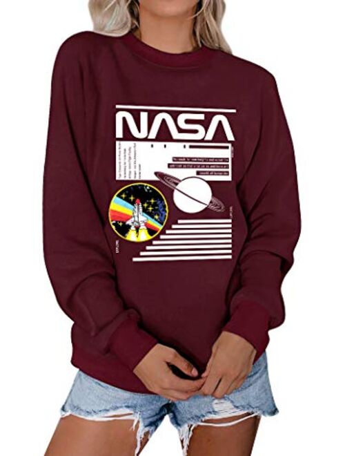 ZXH Women NASA Long Sleeve Shirt NASA Shirt Pullover Graphic Shirt Women Tops
