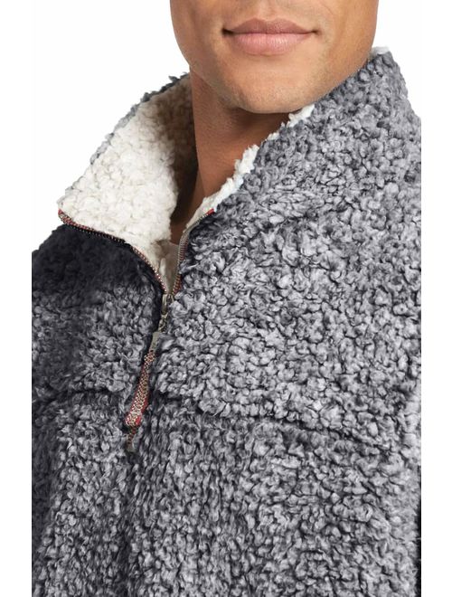 PAAZA Mens 1/4 Zip Fleece Pullover Fluffy Hoodies Frosty Pile Tipped Sweater Stadium Fleece Sherpa Pullover Hoodie