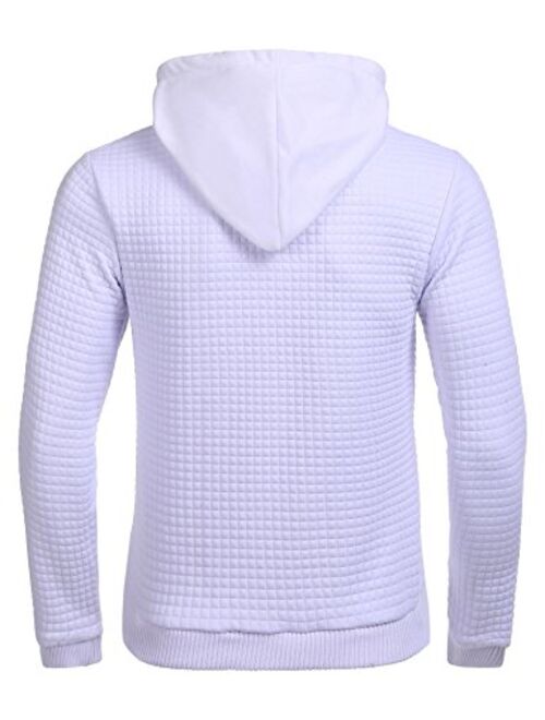 COOFANDY Men's Sweatshirt Hipster Gym Long Sleeve Drawstring Hooded Plaid Jacquard Pullover Hoodies
